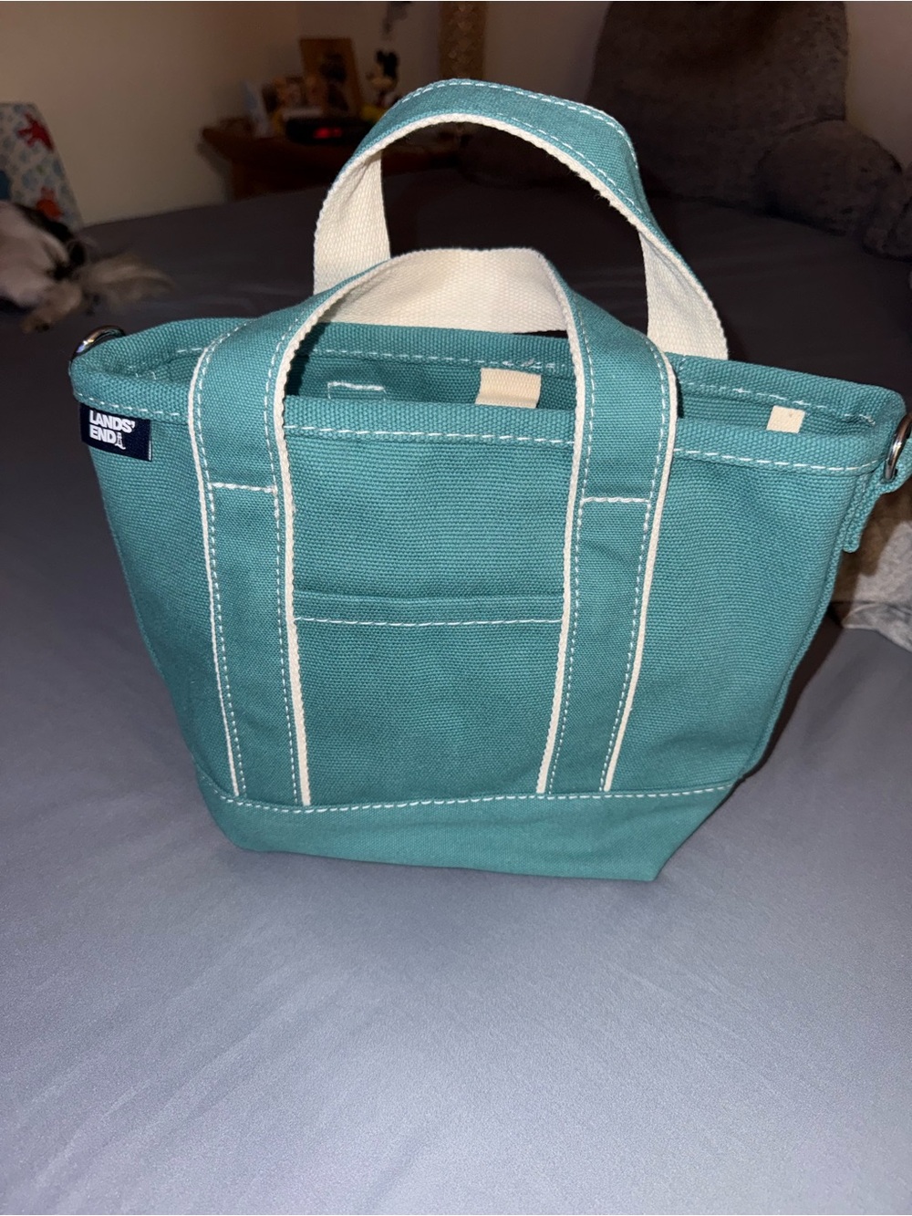 Lands' End Teal Canvas Mini Tote with Cream Accents